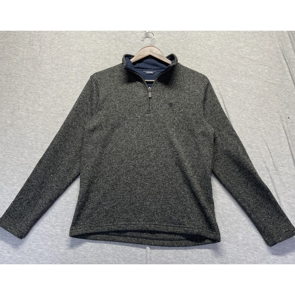 IZOD Thermasoft Fleece Sweater Mens Small Carbon Gray Mock Neck 1/4 Zip Pullover